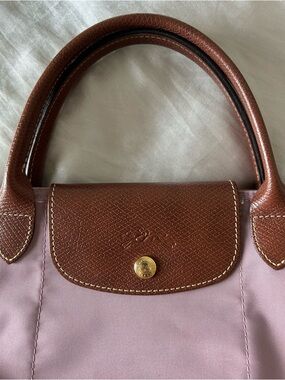 Longchamp Pink Nylon Shoulder Bag with Brown Leather Trim
